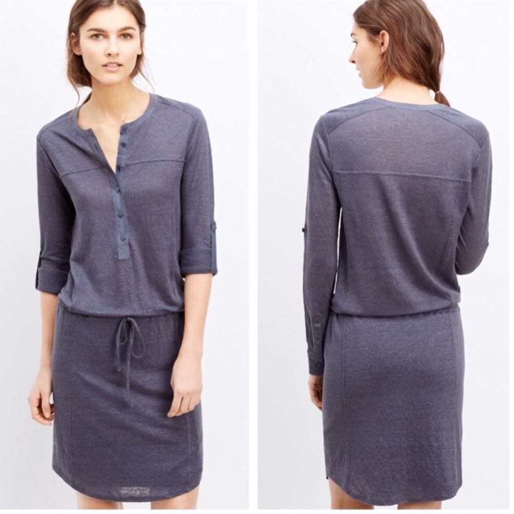 Vince drawstring linen henley shirt-dress